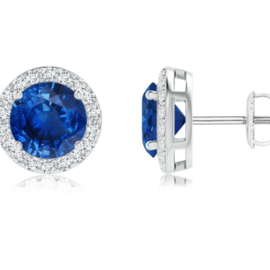 Vintage-Inspired Round Blue Sapphire Halo Stud Earrings
