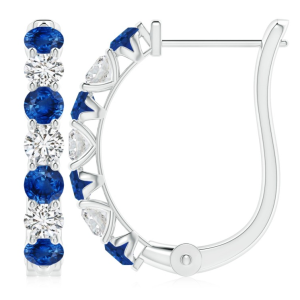 Prong-Set Blue Sapphire and Diamond Hoop Earrings