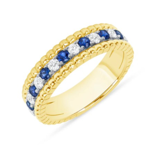 Alternating Round Brilliant Diamond and Sapphire Band in 18K Yellow Gold