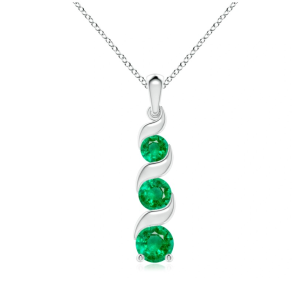 Channel-Set Round Emerald Three Stone Journey Pendant